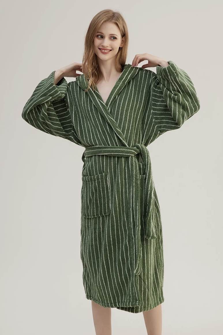 Retro Hooded Stripe Bathrobe, 100% ORGANIC Long-stapled Cotton-4
