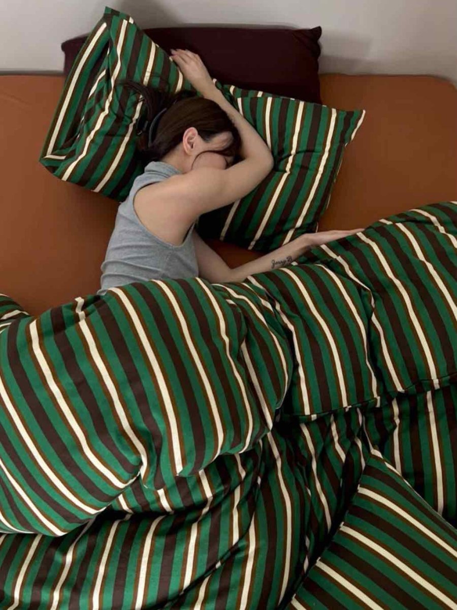 Retro Jersey Knit Stripe Queen Duvet Cover Set with Pillowcases & Fitted Sheet-2