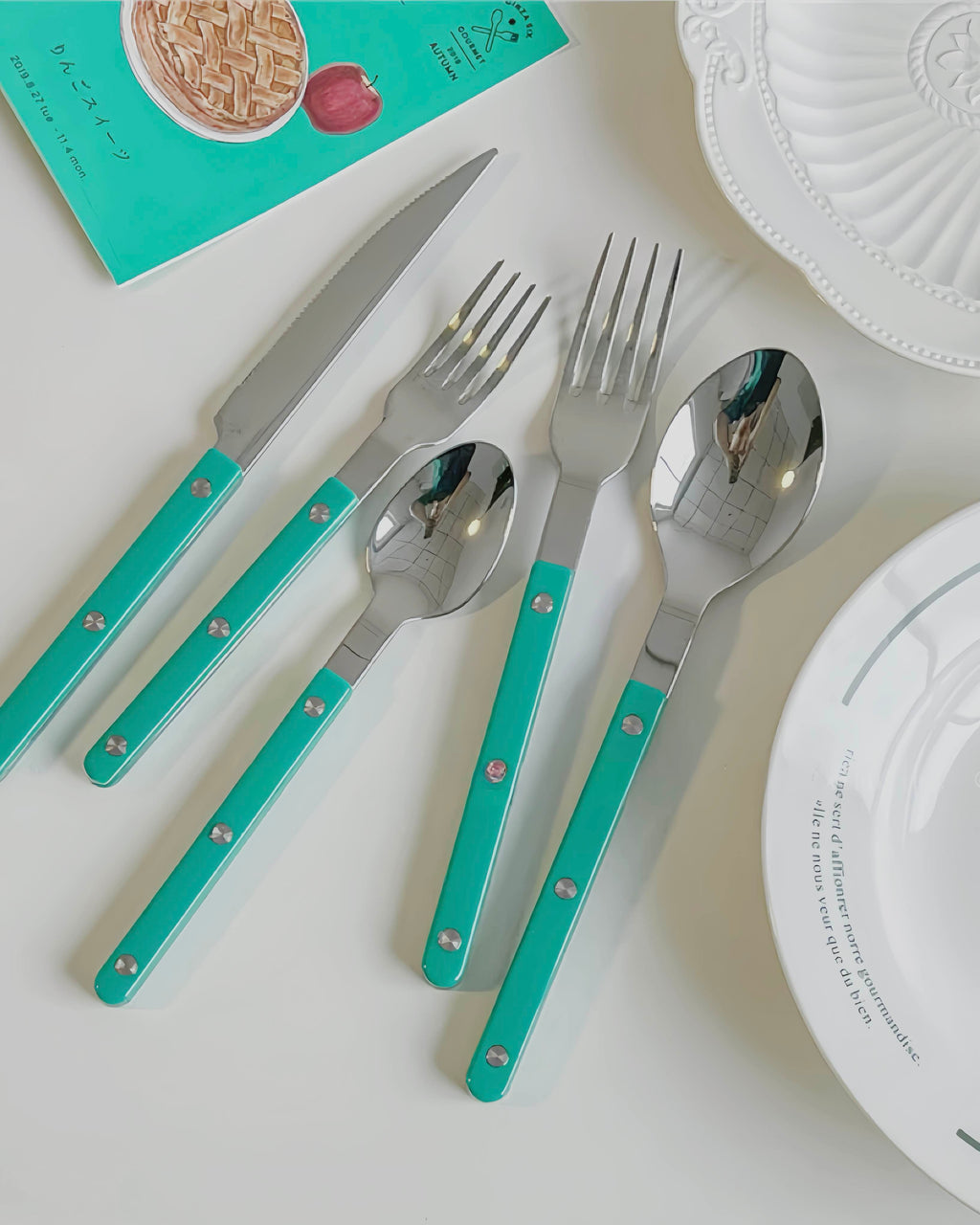 10 Pcs Modern French Rivet Cutlery Set - Bistrot Style Flatware Silverware-1