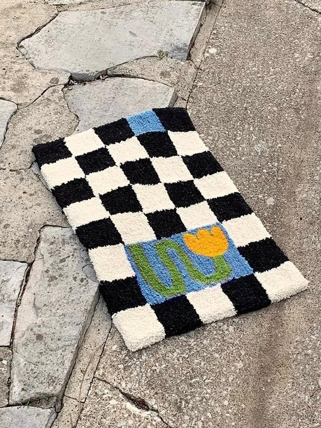 Soft Contemporary Floral Checker Bath Rug, Absorbent, Anti-slippery Mat-4