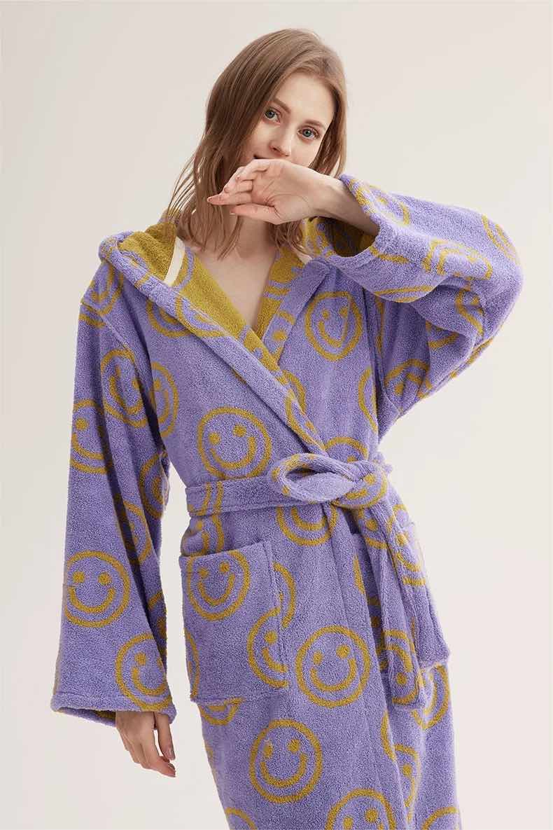 Whimsy Funky Smiley Face Hooded Robe - Soft 100% Organic Long-stapled Cotton-0
